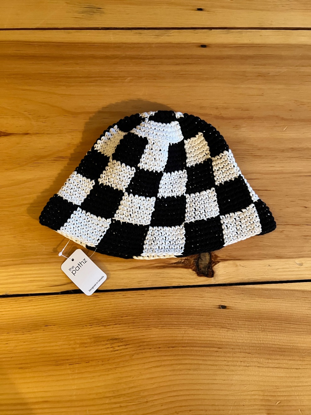 NWT Black & White Checker Crochet Bucket Hat